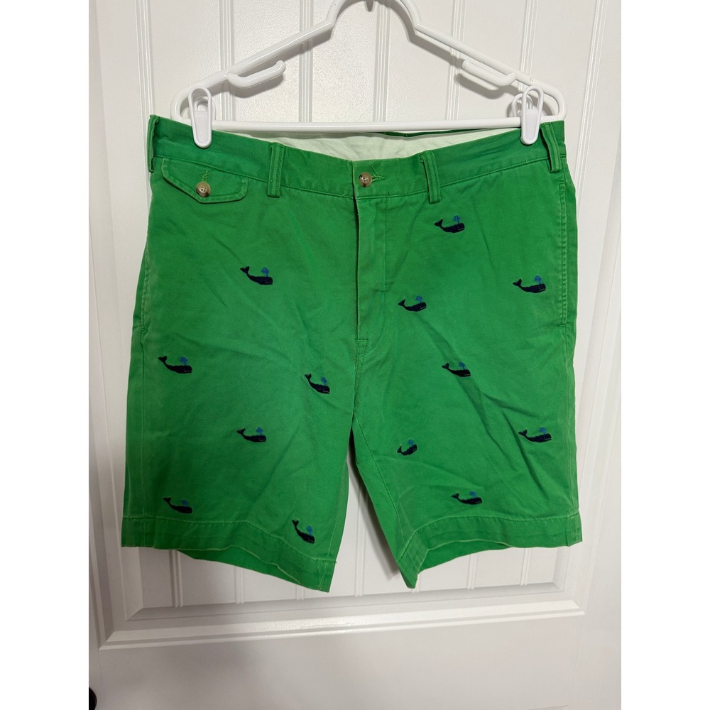 Polo Ralph Lauren Shorts Mens 35 Classic Fit Embroidered Whale Green EUC
